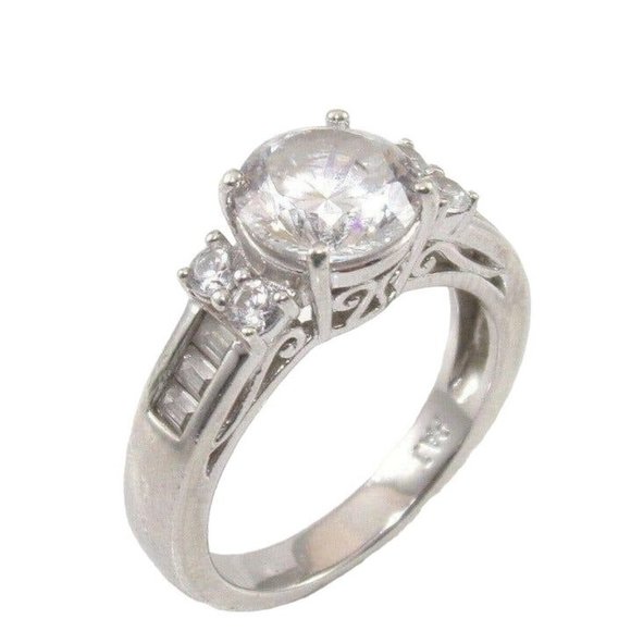 Sterling Silver Clear CZ Wedding Engagement Ring Size 7 - Picture 1 of 5